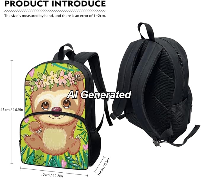 Sloth Girls Bookbag Kids Backpack for Girls Elementary Kindergarten Preschool School Bag with Lunch Bag and Pencil Box Set 3-in-1 Casual Daypack - Image 3