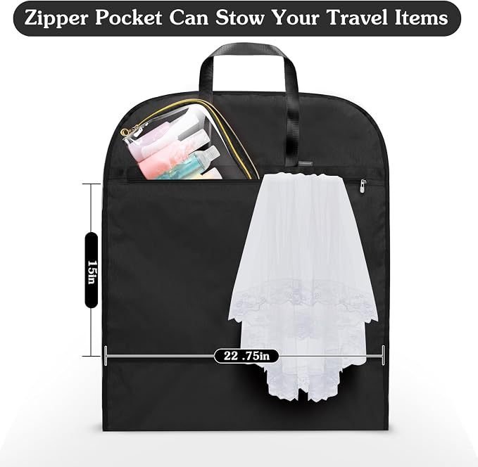 Limoomil 60 Inch Heavy Duty Tear Resistance Wedding Dress Bag for Wedding Travel, Waterproof Dress Cover for Closet Wardrobe. Garment Bag for Gowns, Tuxedos, Dress, Long Coats. Darkgrey, 60 Inch. - Image 2