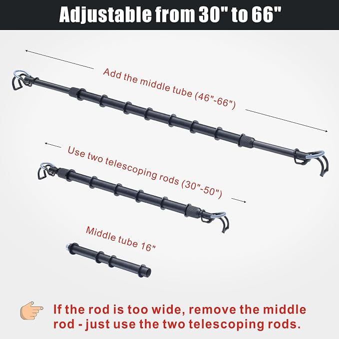 Heavy Duty Telescopic Car Clothes Hanger Bar - Adjustable 30''-66'' Garment Rack Travel Closet Hanging Rod for Vehicle Truck SUV RVs Extendable Metal Pole for Automobile Clothing Organizers & Storage - Image 2