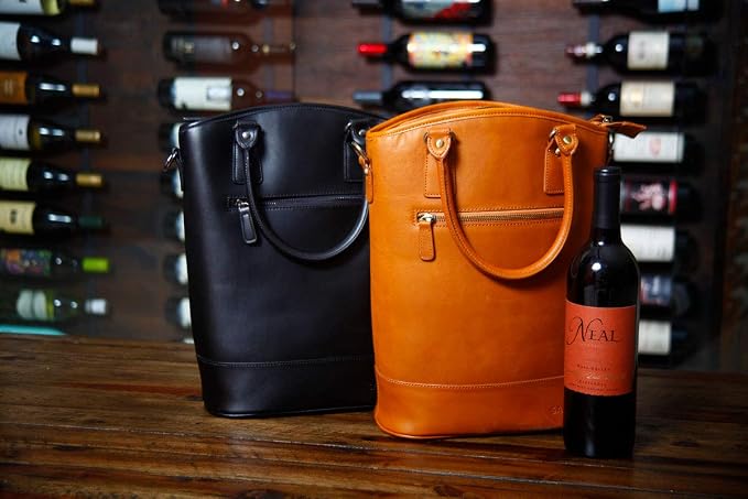 Sachi Insulated 2-Bottle Leather Wine Tote Bag Black - Image 4