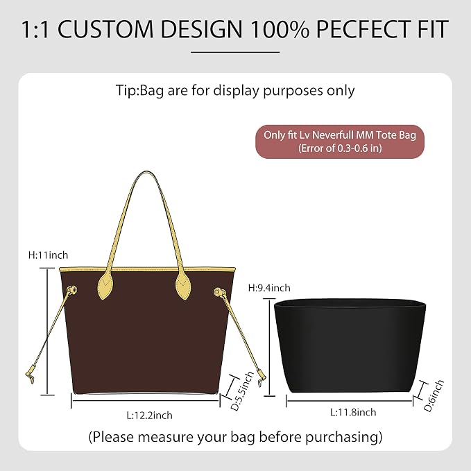 Purse Organizer Insert for LV Neverfull MM, Nylon Bag Organizer with 13" Laptop Sleeve, Deep Elastic Bottle Holders, YKK Zipper Pocket, 6 Compartments,Lightweight Luxury Tote Insert - Image 2