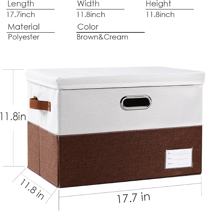 PRANDOM Foldable Storage Bins with Lids [3-Pack] Fabric Collapsible Storage Boxes Baskets Cubes Containers with Handles for Closet Living Room Bedroom (Brown & White 17.7x11.8x11.8'') - Image 5