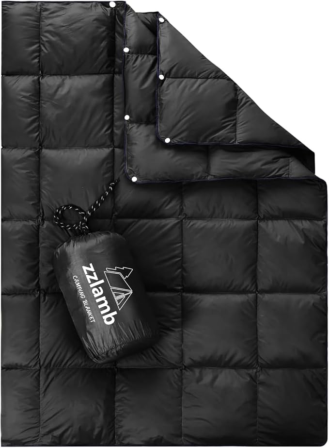 zzlamb Puffy Down Camping Blanket Water-Repellent, Down Throw Travel Blanket Portable for Outdoor, Light Warm Quilt for Couch Plane Car Theater Stadium Picnic RV Backpacking Hammock by zzlamb