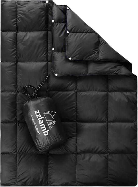 zzlamb Puffy Down Camping Blanket Water-Repellent, Down Throw Travel Blanket Portable for Outdoor, Light Warm Quilt for Couch Plane Car Theater Stadium Picnic RV Backpacking Hammock by zzlamb