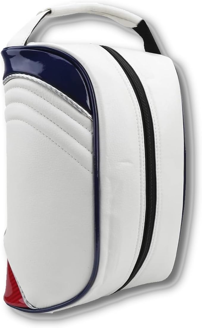 Golf Shoe Bag for Men & Women, PU Leather Travel Shoes Carrier Bag, Dustproof and Lightweight Outdoor Golf Accessories Storage for Sport Shoes, Socks, Tees & Balls(White) by HERCHR