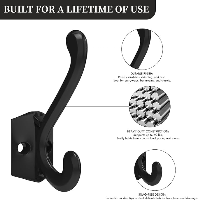 CBWLWJ 16 Pack Heavy Duty Metal Wall Hooks for Hanging, Wall Mounted Coat Hooks for Living Room, Bathroom, Kitchen – Hang Coat, Bag, Scarf, Towel, Hat, Key, Cup (Black) - Image 5