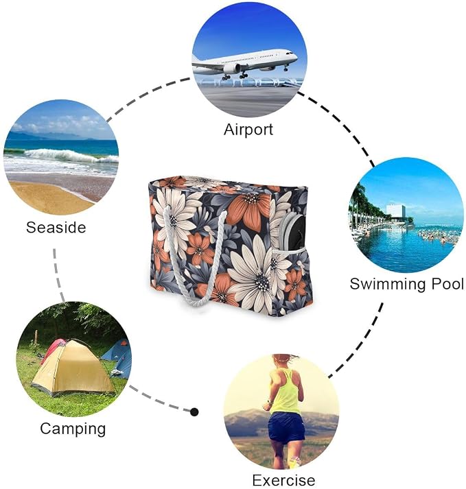 senya Large Beach Shoulder Bags Canvas Tote Water Resistant for Gym Travel Daily - Image 4