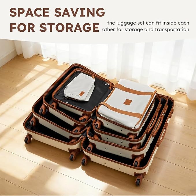 Suitour Luggage Sets 5 Piece, 20, 24, 28 inch Hardside Carry-on and Checked Suitcase Set with Expandable Travel Duffle Bag Sets（Beige Tan） - Image 8
