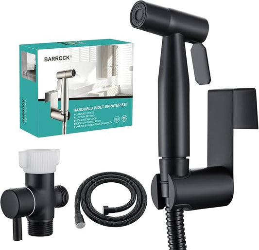 BARROCK Handheld Bidet Sprayer for Toilet, Stainless Steel Metal Made Baby Cloth Diaper Spraying Kit, Bathroom Toilet Bidet Attachment Set for Bathing Pets and Feminine Hygiene, Matte Black