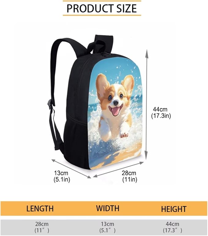 Funny Corgi Backpack with Lunch Box Kids Girls 6-8/5-7 Elementary School Bookbag 1st Grade 17in Book Bags Lunch Bag Pencil Case Water Bottle Holder Preschool/Kindergarten Back Pack 4PCS Set - Image 4