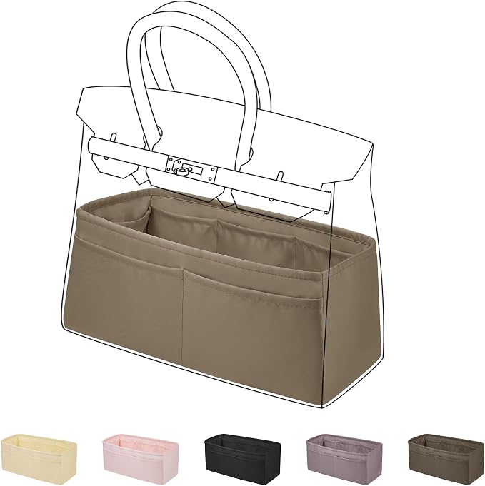DGAZ Purse Organizer Silky Smooth,Silk,Luxury Handbag Tote in Bag Shapers, Women- Fits Birkin25/30/35/40 Bags (Gris tourterelle, BK25) | Soft and Lightweight,Perfect Fit,Multi-pocket Storage,Bag Protector,Luxury Bag Care,Handmade,for Smooth Bag Organizer by DGAZ