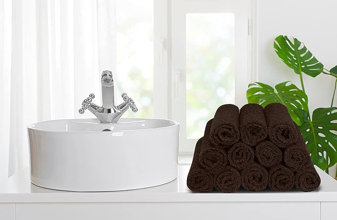 100% Cotton Washcloths 24 Pack (12x12 Inches) Soft, Highly Absorbent Washcloth, Face Towels, Wash Cloths for Face, Ring Spun, Bulk Pack (Brown) - Image 3