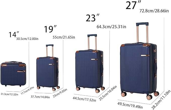 Merax Luggage Sets 4 Piece with Cosmetic Case TSA Lock, Hardside ABS Carry On Suitcase with YKK Zippers Lightweight Rolling Travel Luggage Sets with Spinner Wheels,14+20+24+28 IN,Blue - Image 2