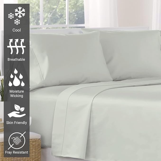 Pizuna Pure 100% Cotton Flat Sheets Only Full New Grey (1 PC), Luxurious 400 Thread Count Long Staple Cotton Sateen with 4inch Hem (Combed Full Flat Sheet Only Cotton) - Image 2