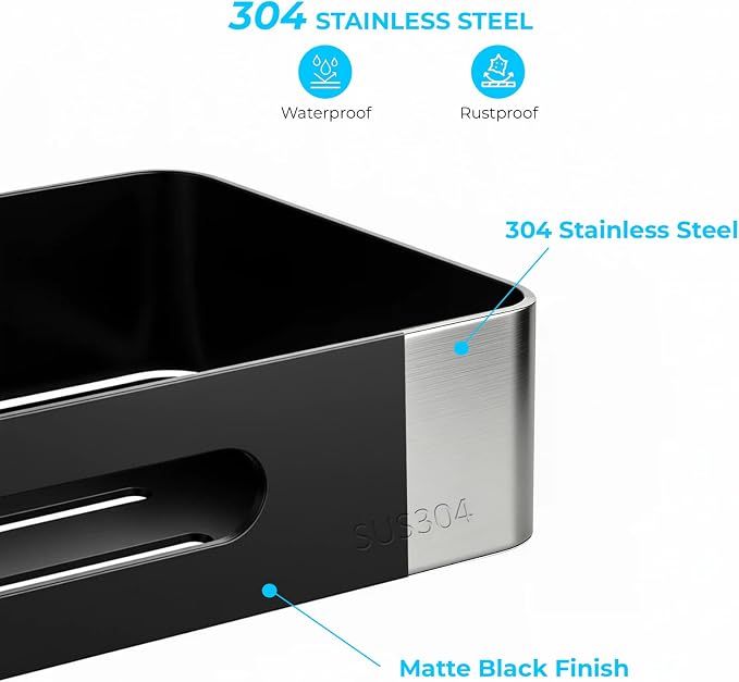 Shower Caddy Adhesive, 3 Pack Rustproof 304 Stainless Steel Bath Organizers, No-Drill Shower Shelves Soap Holder for Bathroom Storage, Black - Image 3