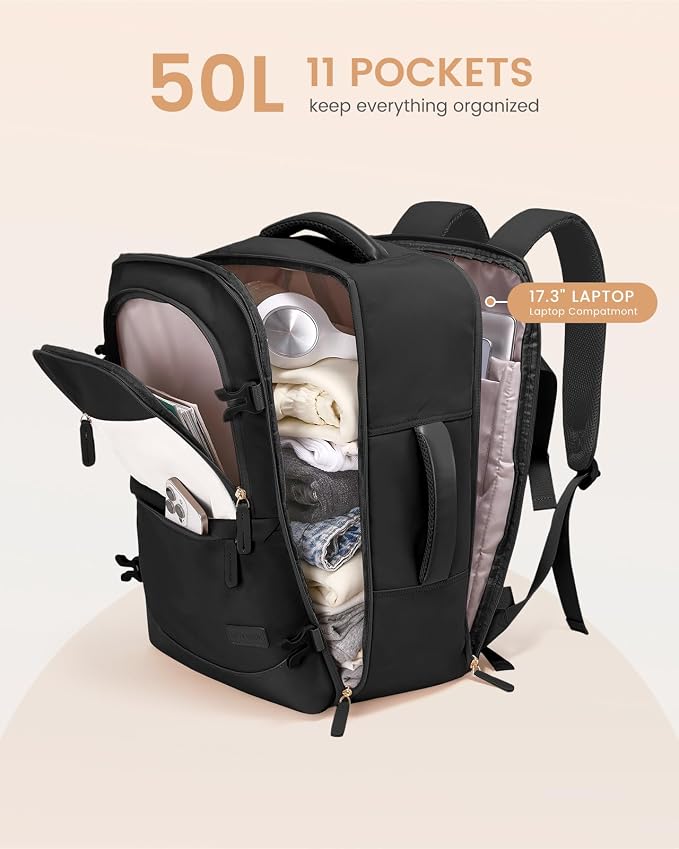 LOVEVOOK Travel Backpack for Women & Men, 50L Carry on Backpack Airline Approved, Large TSA Personal Item Travel Bag fits 17.3" Laptop, Business Weekender Bag for Essentials, 4Pcs - Image 5