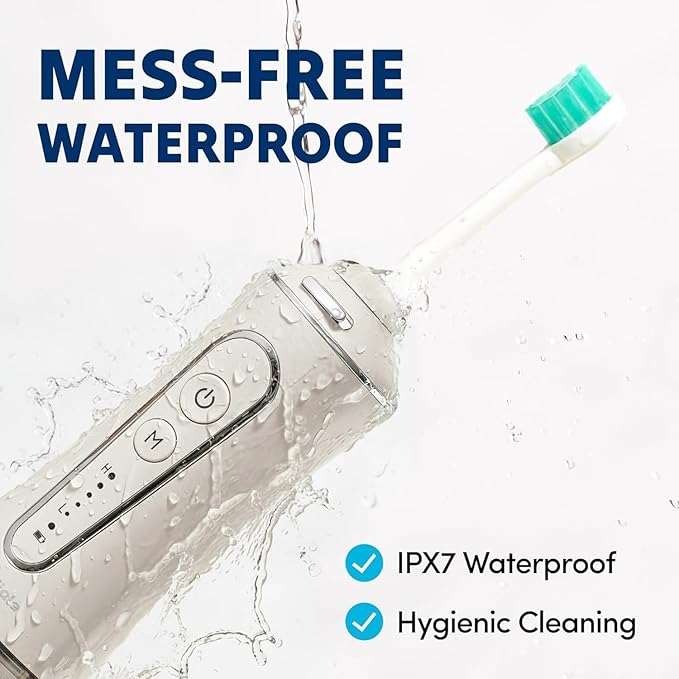 Professional Water Flosser - Advanced Dental Care for a Healthier Mouth, Gum, and Teeth - IPX7 Waterproof Oral Irrigator | 7 Replacement Tips, Travel-Friendly, Rechargeable - Oral Hygiene (White)