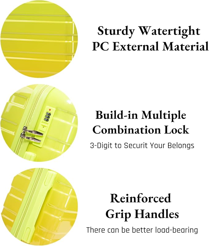 Gradient Green-Yellow Luggage Set 14" & 20" - 2 Piece PC Spinner Wheel Suitcases with Combination Lock, Lightweight Carry On for Business & Vacation - Image 5