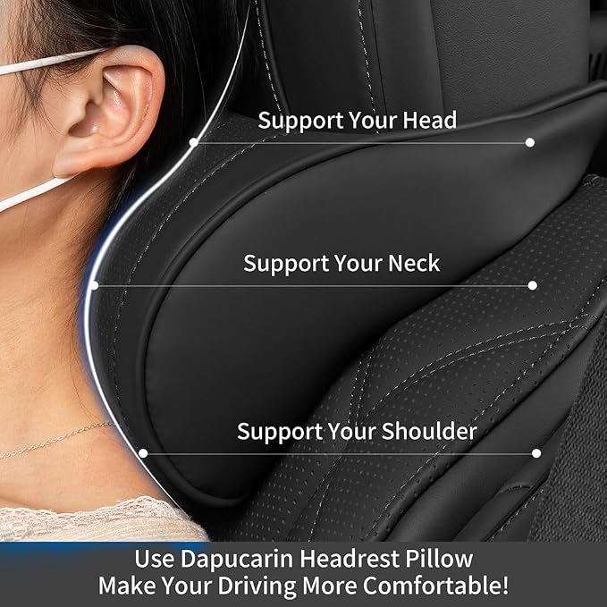 Car Headrest Memory Foam Neck Pillow for Driving Black, 2 Packs | Soft Comfortable Leather Seat Head Rest Pillow Headrest Travel Neck Support Cushion for Most Cars SUV Home Office Chair - Image 2