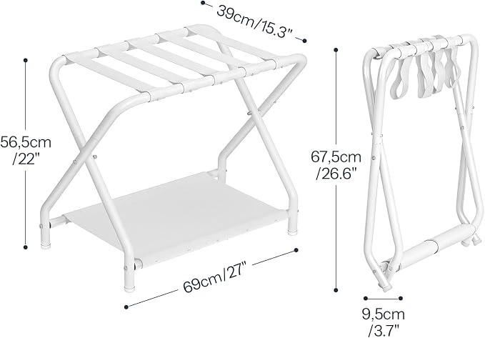 HOOBRO Luggage Rack, Folding Suitcase Stand with Fabric Storage Shelf for Guest Room, Bedroom, Hotel, Holds up to 100 lb, 27 x 15.3 x 22 Inches, Space Saving, White WT04XL01 - Image 5