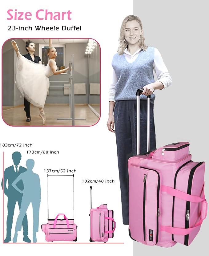 Dance Bag with Garment Rack,23inch Dance Competition Garment Bags with Clothes Rack,Suitcase,Rolling Duffle for Travel, Wheeled Drop-Bottom Upright Luggage Closet Suitcase(Expand-Pink - Image 3