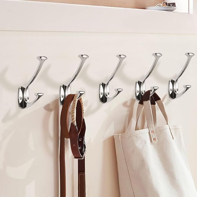 10 Pack Polished Nickel Hooks Decorative Heavy Duty Solid Large Coat Hooks for Towel Hanging Coats Robe Wall Mounted Towel Bags Door Back Bathroom Wall Hook. - Image 5