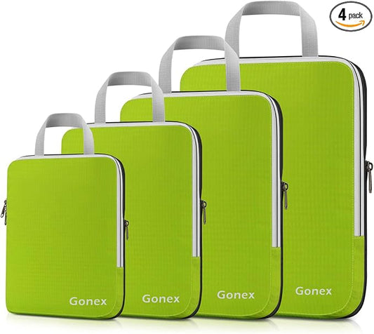 Gonex Compression Packing Cubes, 4pcs Expandable Storage Travel Luggage Bags Organizers (Green) by Gonex