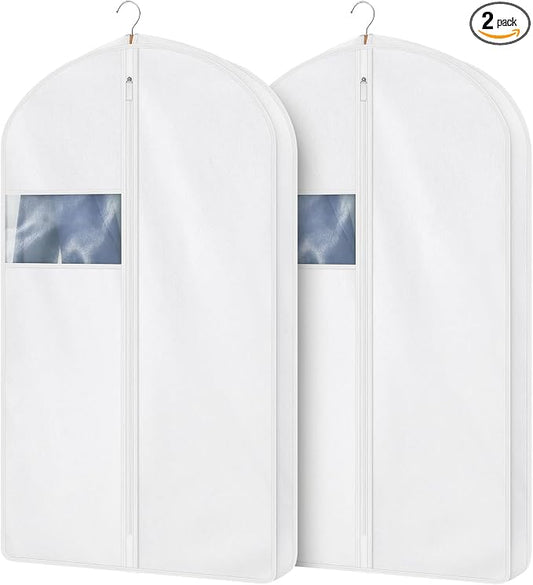 43" Premium Cotton Garment Bag for Hanging Clothes and Storage, Breathable Suit Bags for Closet Storage, Full Zipper Dust Cover with Clear Window for Suits, Jacket, 2 Pack by Kntiwiwo