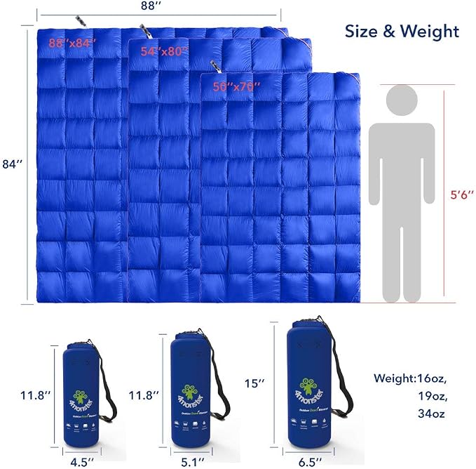 4Monster Down Camping Blanket, 650 Fill Power Ultralight Packable Puffy Blanket, Warm, Waterproof & Windproof Outdoor Quilt for Backpacking, Travel, Stadium, Beach - Image 6