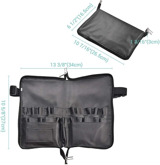 BYOOTIQUE Multi Makeup Brush Holder Waist Zipper Bag with Belt Strap MUA | Waterproof,Travel Cosmetic Multi Pockets Bag,Portable Waist Pouch,Hair Salon Scissor Storage,Hairstylist - Image 2