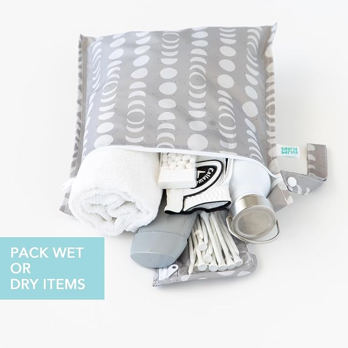 Bumkins - Waterproof Wet Bag & Clear Travel Bags - For Beach, Baby, Travel, Swim Suit, Cloth Diapers, Pump Parts, Pool, Gym, Toiletries - Reusable & Easy to Clean - Lunar Gray - 4 Pack - Image 4