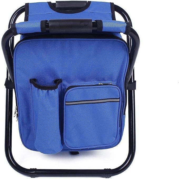 Folding 3 in 1 Camping Chair Stool Backpack with Cooler Insulated Picnic Bag, Hiking Camouflage Seat Table Bag Camping Gear for Outdoor Indoor Fishing Travel Beach BBQ (Blue) - Image 4