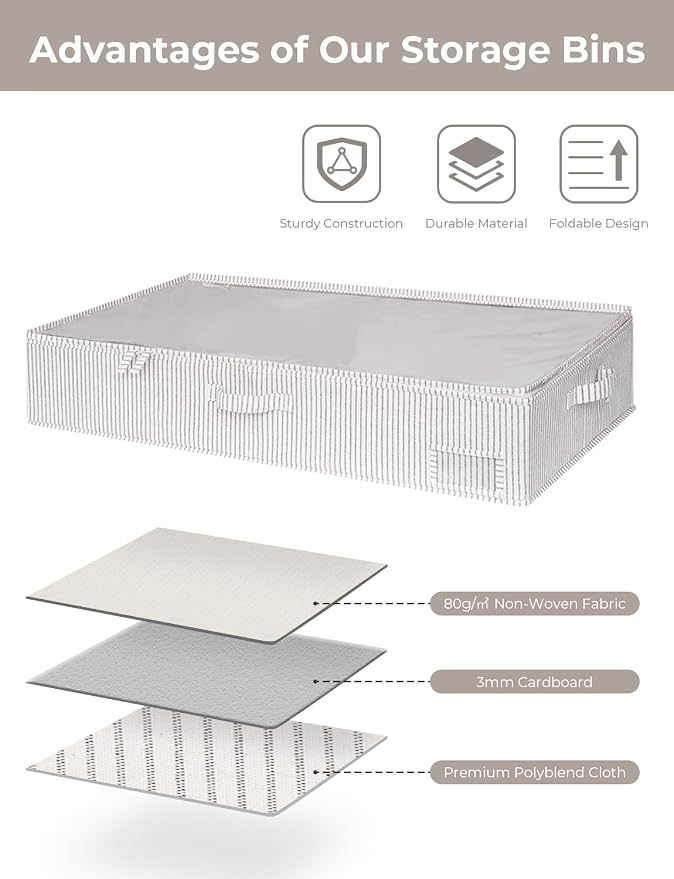 StorageWorks Extra Large Under Bed Storage Containers with Handles and Label Holder, 2 Pack Ultra-thick Fabric Underbed Bins, Closet Organizer for Clothes, Blankets, Sweater - Image 6
