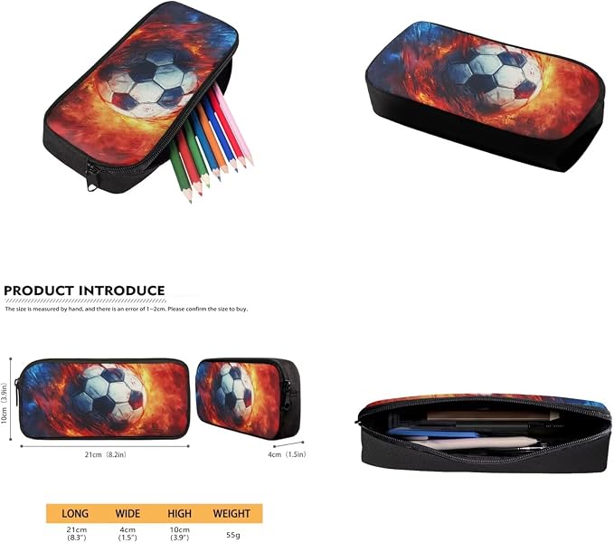 Fire Soccer Backpack for School Boys Backpack with Lunch Box Water Bottle Carrier and Soft Pencil Case 4PCS Set Bookbag with Front Pocket 17 inch Lightweight Elementary School Bag for Kids - Image 5