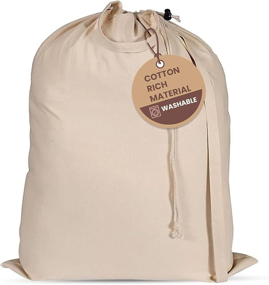 LFH Home Cotton Rich Canvas Extra Large Laundry Bag with Handle, Heavy Duty Drawstring Closure Washable Laundry Bags School Travel, Home, Hotel, College Dorm, Organizer Sack, 24x36-Natural by LFHHomePrivateLimited