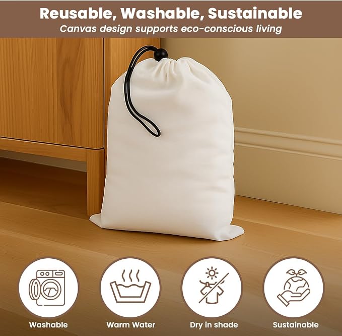 LFH Cotton Rich Shoe Storage Bags with Drawstring, Dustproof Breathable Reusable Organizer, Perfect For Travel, Dorm, Hotel, College, Gym, Easy to Carry, Machine Washable 8"x17" (Pack of 2) - White - Image 8