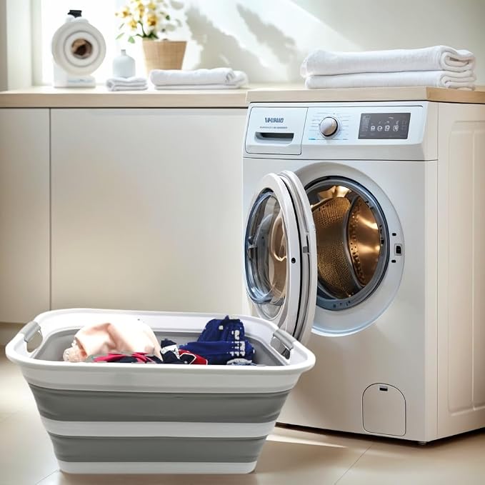 SAMMART 42L Collapsible Plastic Laundry Basket - Foldable Pop Up Storage Container/Organizer - Portable Washing Tub - Space Saving Hamper/Basket (Grey, 1) - Image 2