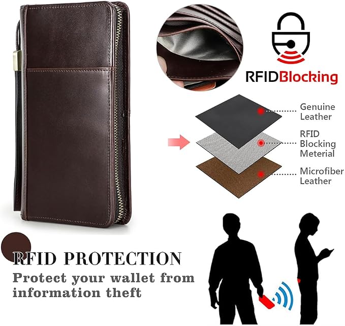 CONTACTS Travel Passport Wallet for 4 Leather Family Passport Holder Clutch Wallet Zipper Wrist Card Purse RFID Blocking with 13 Card Slot Fit up 4 Passports - Image 3