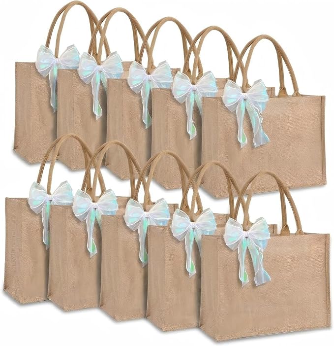 Large Burlap Tote Bags Set with Handles,Jute Tote Waterproof Reusable Bridesmaid by Unknown
