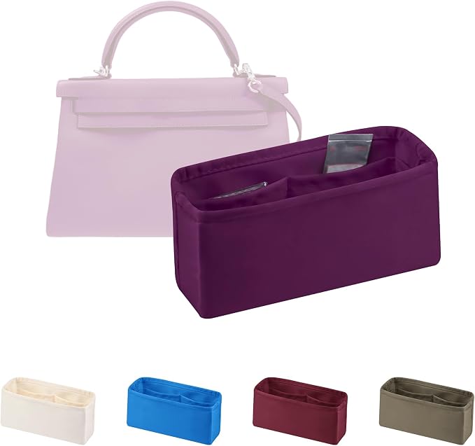 Women's Purse Organizer Insert - Satin & Lightweight Fabric with Inside Pockets, Portable for Commute, Travel, Shopping, and Evening, Multicolor Options, Fits for Kelly 25(Anemone, KL25 Sellier) by KINGSINBAG
