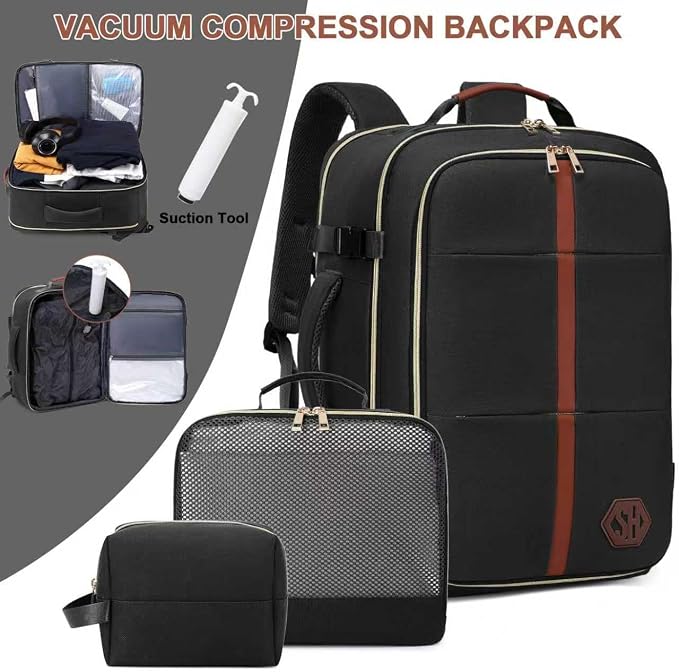 40L Travel Laptop Backpack for Women & Men, Airline Approved Carry On Luggage Overnight Bags, Waterproof Personal Item Bag, Weekender Essentials Backpacks Vacuum Backpack Black - Image 4