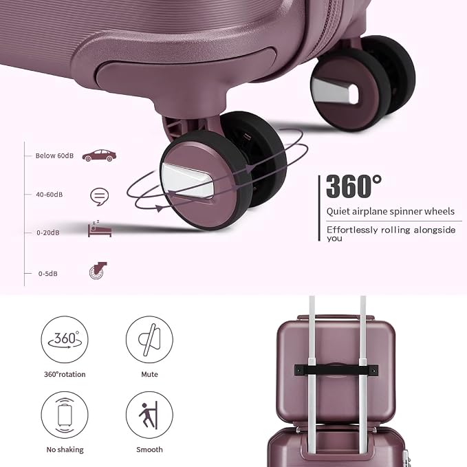 Somago Luggage Sets 4 Piece Lightweight Hardside Polypropylene Travel Suitcases with Double Spinner Wheels and TSA Lock,Elegant Purple - Image 5