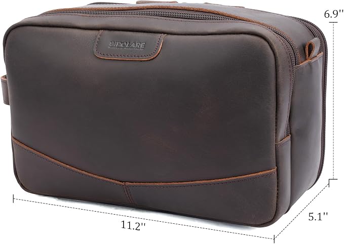 Polare Toiletry Bag Full Grain Leather Shaving Kit Dopp Kit Travel Case Wash Bag with YKK Zippers - Image 5