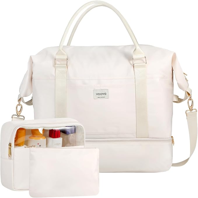 Voova Weekender Bags for Women, Large Travel Duffle Bag for Personal Item Travel with Shoes Compartment, Carry On Overnight Bag with Toiletry Bags 4 Pack Set for Men, Gym, Hospital, Yoga (Beige) - Image 7