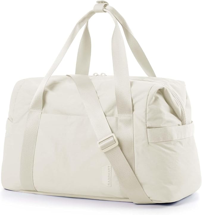 BAGSMART BAGSMART Gym Bag for Women, Carry on Weekender Overnight Bag, Travel Duffel Bags with Trolley Sleeve, Personal Item Travel Bag Tote Bag Workout Dance Bag(Light Beige,Medium) by BAGSMART