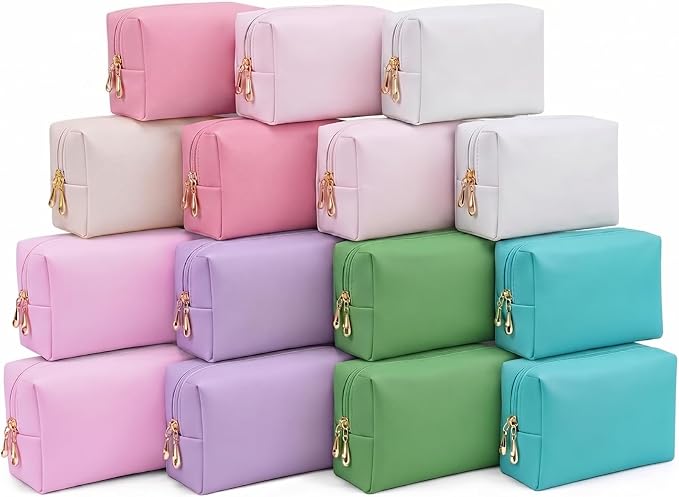 15 Pcs Makeup Bag Bulk PU Cosmetic Pouches Preppy Waterproof Travel Toiletry Bags Aesthetic Storage Organizer Bags Party/Birthday Gift Favors for Teen Girls Women (Vivid Series) by Unknown