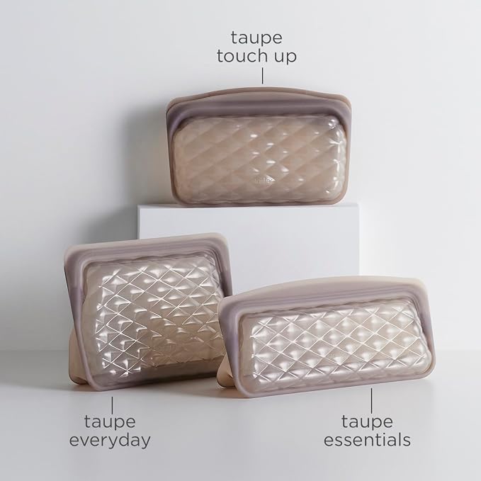 Stasher Silicone Reusable Makeup Bag, Travel Essentials, Makeup Bag Organizer, Dishwasher & Heat Safe, TSA Friendly Toiletry Bags, BPA Free, Leak-free, Eco Friendly, 12 oz, Taupe - Image 8