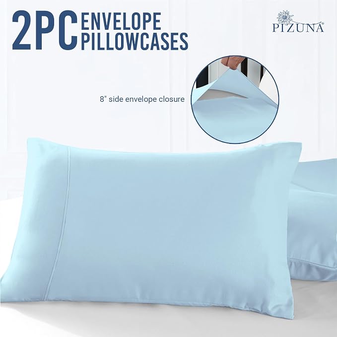 Pizuna 100% Cotton Pillow Cases Queen Size Set of 2 Luxury 1000 Thread Count Sateen Weave Long Staple Cotton Hotel Quality Envelope Closure Pillow Covers Fits Standard/Queen Pillows - Baby Blue - Image 3