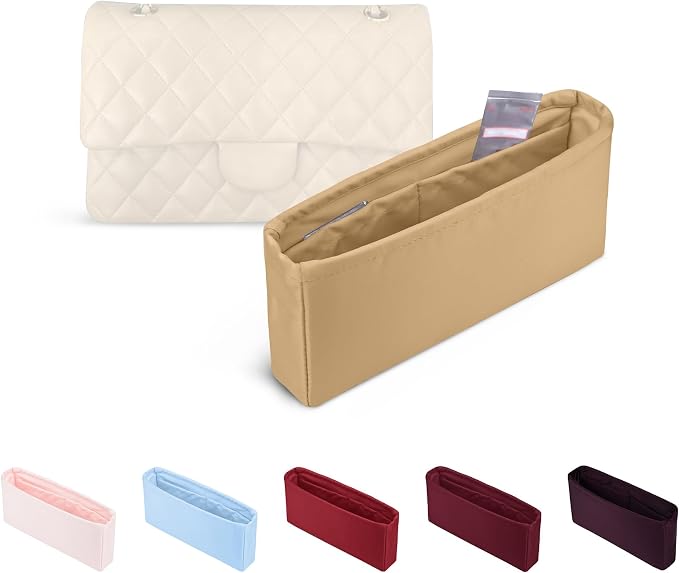 Purse Organizer Insert, Silky-Soft Lightweight Design, Multi-Pocket, Keeps Bag Organized & Protects Interior, Fits Chanel Classic Flap Maxi, Ideal for Travel & Daily Use(Chai, CF Maxi) by KINGSINBAG
