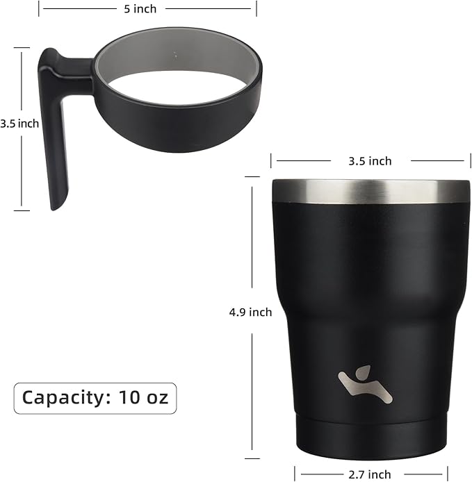 10 oz Tumbler with Handle and 2 Straw 2 Lid, Insulated Water Bottle Stainless Steel Vacuum Cup Reusable Travel Mug,Black